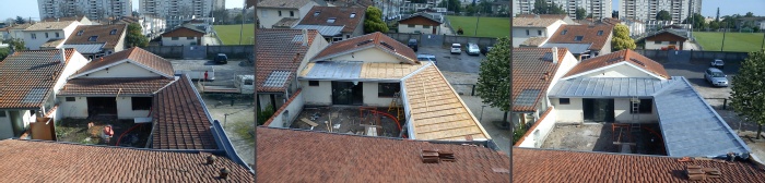 Rhabilitation d'une choppe double avec patio : toiture