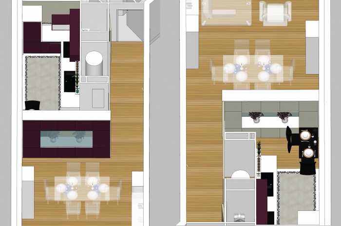 Nouvelle configuration d'une cuisine/sjour : Vue de haut