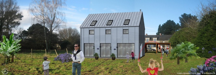 Construction à la campagne d'une maison bleue