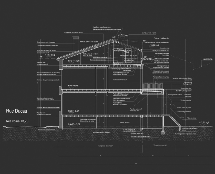 Rhabilitation, surlvation et extension d'un immeuble  Bordeaux : Coupe