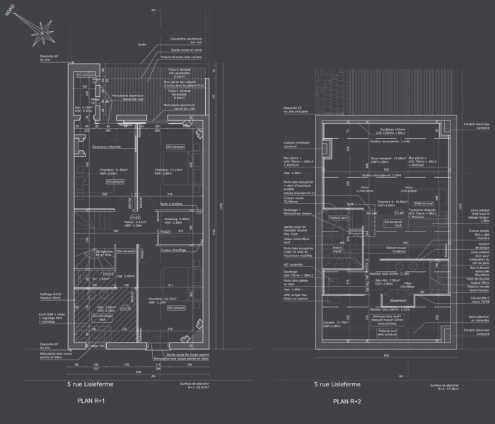 Rnovation complte d'une maison de ville : Plan R+1 et R+2 projet